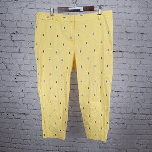 Talbots Yellow Embroidered Bees Curvy High Rise Cropped Pants 18W (37x25)
